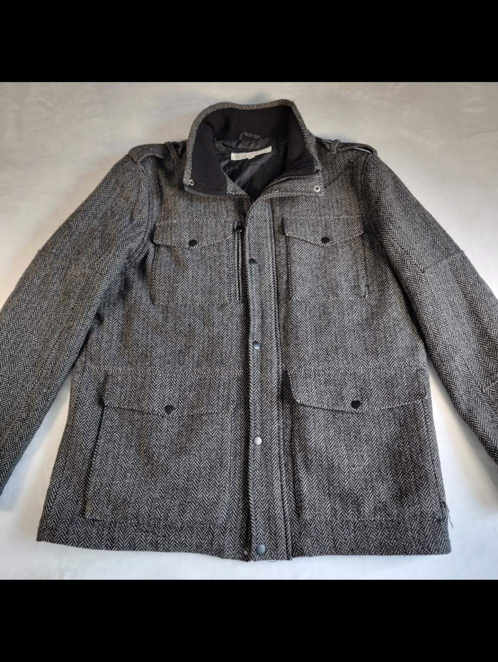Kenneth Cole New York Men's Tweed Bomber Jacket In Black And White, Size L